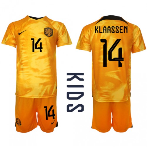 Otroški Nogometni dresi Nizozemska Davy Klaassen #14 Domači SP 2022 Kratek Rokav (+ Kratke hlače)